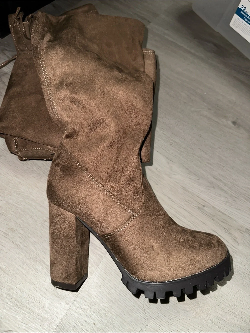 New Brown Over-the-Knee Suede Heeled Boots